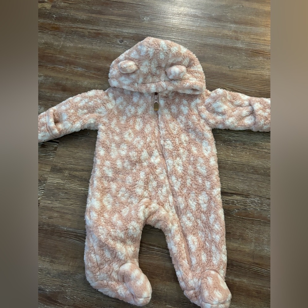 (2) Baby Carters pink newborn winter sherpa onesies